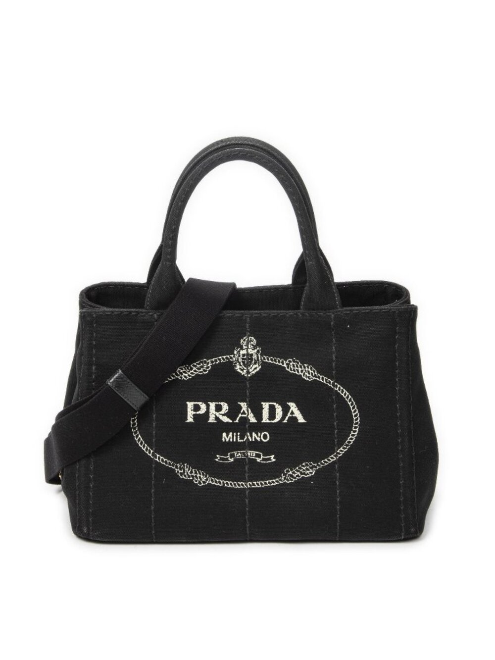 Prada Canapa Small Tote Black Canvas